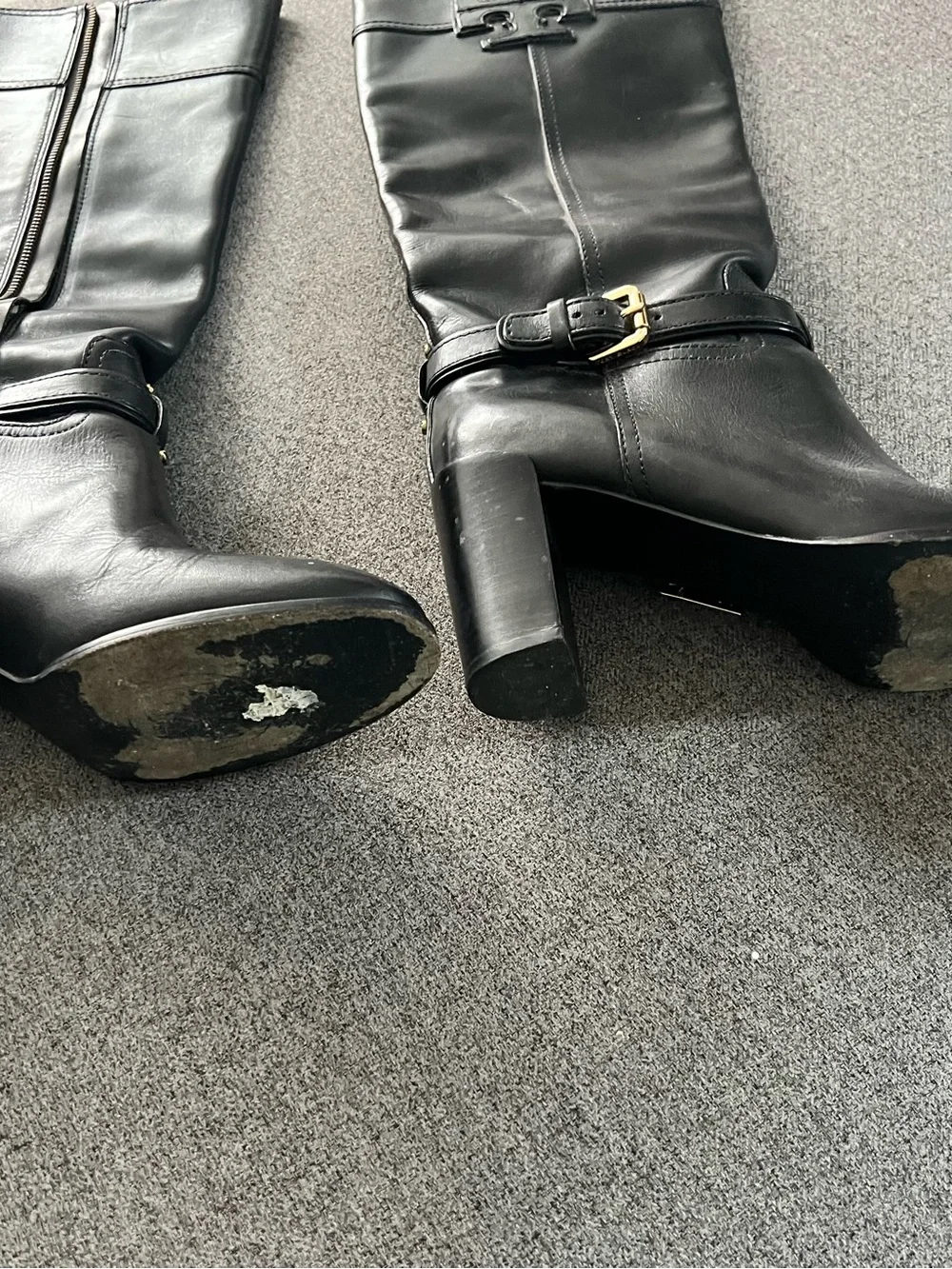 Tory Burch Black Leather Turnlock Riding Over-the-Knee Boots